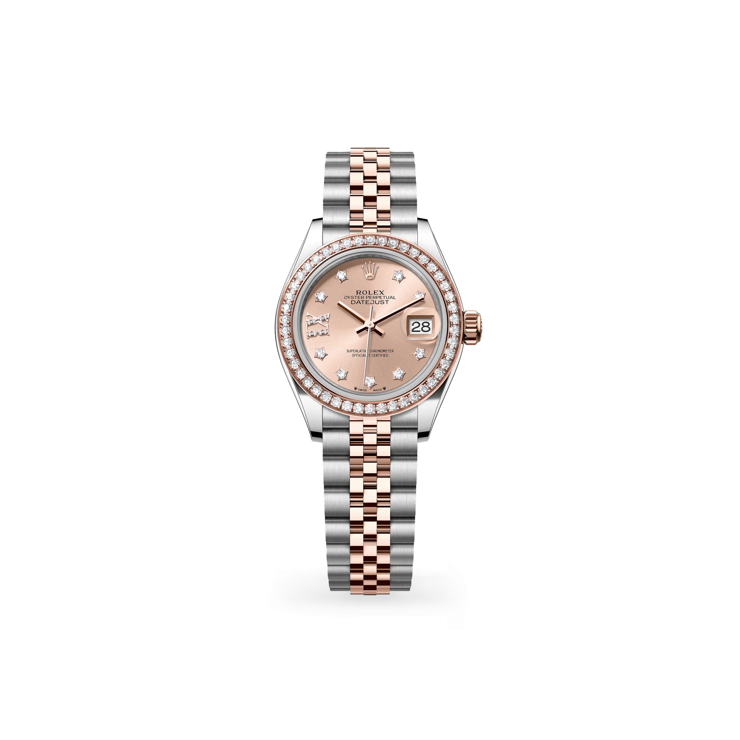 ROLEX LADY-DATEJUST OYSTER, 28 MM, OYSTERSTEEL, EVEROSE GOLD AND DIAMONDS 279381RBR